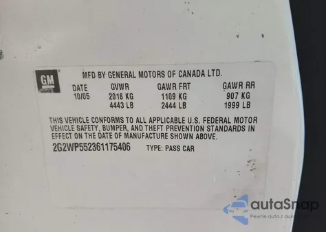 2006 Pontiac Grand Prix из США, поврежденный, VIN 2G2WP552361175406